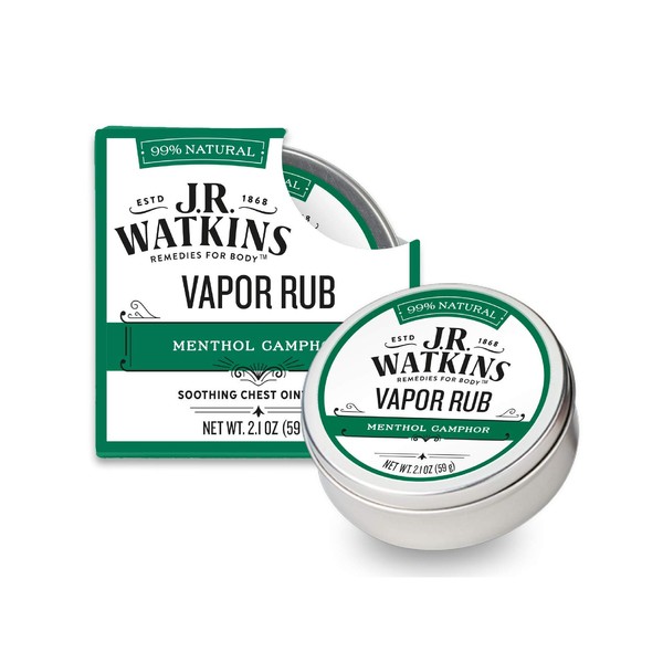 J.R. Watkins Natural Menthol Camphor Chest Rub, Flu and Cold Relief, Decongestant for Stuffy Nose, USA Made and Cruelty Free, 2.1oz, Single