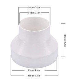 Pipe Connector for Inline Ventilation System (150mm to 100mm) 6" to 4" Duct Reducer Air Duct Adapter