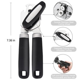 Can Opener, Heavy Duty Can Opener Manual, Can Opener Smooth Edge with Stainless Steel Sharp Blade and Effort-Saving Knob,Bottle Opener