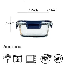 R.repad yay Square Glass Food Storage Containers With Lids，2 Cup Square Glass Containers With Lids, Small Food Containers, 16 oz Leak-proof lunch Bowls, Dishwasher Microwave Freezer Safe -(Dark Blue)