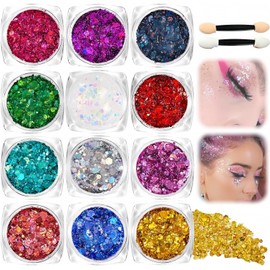 THJOPOKEEL Gel de Purpurina para Cuerpo y Rostro, 12 Colores Brillo Lentejuelas Sirena, Maquillaje en Gel con Purpurina para Labios, Cabello, Ojos, Maquillaje de Festival y Decoración Corporal