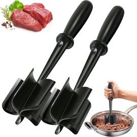Meat Chopper, Ground Beef Masher with 5-Blade Head, Meat Chopper for Cooking,Mince Masher, Ground Beef Masher Tool,Versatile Kitchen Tool for Mince Masher (2, Black)