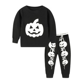 LSMUDKINGDOM Children's Pajamas, Luminous Pajamas, Boys, Luminous Halloween, Costume, Cosplay, Long Sleeve, Room Wear Set, Children's Clothing, Black