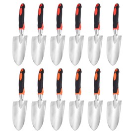 HARFINGTON 12pcs Garden Hand Shovels 11.81 x 2.95 Aluminum Transplanting Trowels with Handle Garden Tools for Gardening Weeding Planting, Orange & Red