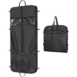 Univivi Long Dress Bag, 60 inch Dress Cover with 5 Zip Pockets and PVC Transparent Window, Waterproof Foldable Garment Bag for Women for Travel with Adjustable Handles, for Wedding and Feast, Black