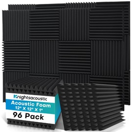 Knightsacoustic 96 Pack Sound Proof Foam Panels for Walls, 1 X 12 X 12 Inches Acoustic Foam Panels, High Density Acoustic Panels Sound Absorbing, Black Noise Cancelling Studio Wedges
