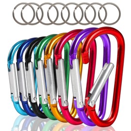 H&W 2.18'' 24pcs Small Aluminum Carabiner D Ring 8 Colors, Durable Spring-Loaded Gate Carabiners Clips Hook, Sport Accessories, with Gift Steel Rings 24pcs, for para-Cord Crafts…