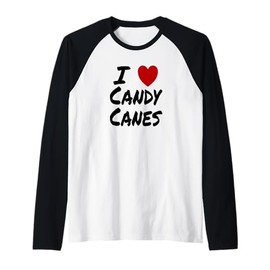 I Heart (Love) Candy Canes Winter Peppermint Christmas Raglan Baseball Tee