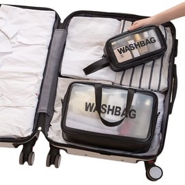 Trawila Lage Capacity PVC Clear Cosmetic Bag Travel Toiletry Bag Wash Bag Gym Bag (White, L)