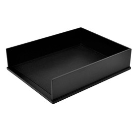 Victor 1142-5 Midnight Black Collection Front Load Letter Tray, Matte Black Paint with Faux Leather Tray Pad for a Professional Look