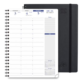 POPRUN 2025-2026 Academic Agenda Spiral Bound, 8.5'' x 11.25'' Weekly Planner (July 2025-June 2026) Quarter-Hourly Appointment Book, Leather Cover, Monthly Tabs, 2 Inner Pockets - Black
