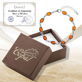 Copal Women's Bracelet Made of Amber and Sterling Silver with Adjustable Length, Sterling Silver, Amber