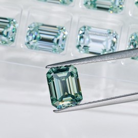 GIGAJEWE Moissanite 6x8mm 2.0ct VVS1 Blue Green Color Moissanite Emeralds Excellent Cut Loose Gemstones for Jewelry Making With Certificate (2.0)
