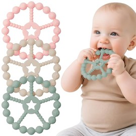 Baby Teething Toys 0-6 Months - Loviomad Ring Teether Baby Toys, Newborn Infant Essentials, Food Grade Silicone Teething Toys for Babies 6-12 Months, Shower Gifts Teething Relief (Girl/Boy)