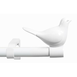 MERIVILLE 3/4" Diameter Farmhouse Single Window Treatment Curtain Rod, Bird Finials (28"-48", Glossy White)