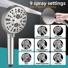 Cobbe Handheld Shower Head with Filter, High Pressure 9 Spray Mode Showerhead Built-in Power Wash with Hose, Bracket and Water Softener for Hard Water Remove Chlorine, Brushed Nickel