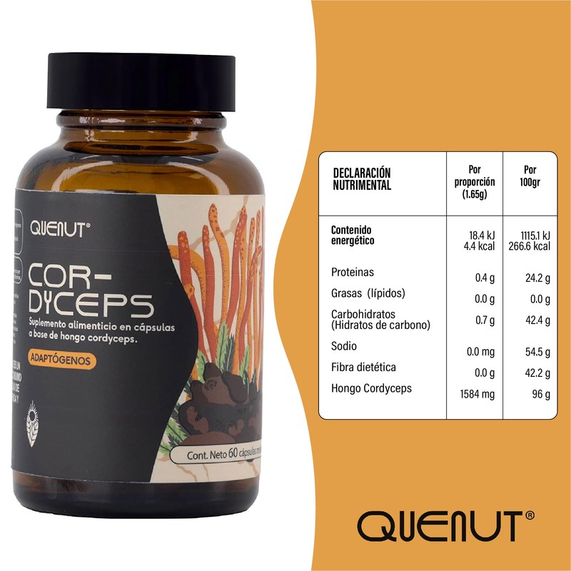 QUENUT | Adaptógeno Orgánico de Hongo Cordyceps en Cápsula Vegana