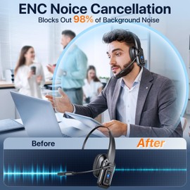 Xuuly Audifonos Bluetooth 5.3, A18 Inalambricos Portátil Diadema Microfonos Cancelación de Ruido AI para Conferencia/PC/Conductores de Camiones Total 60 Horas