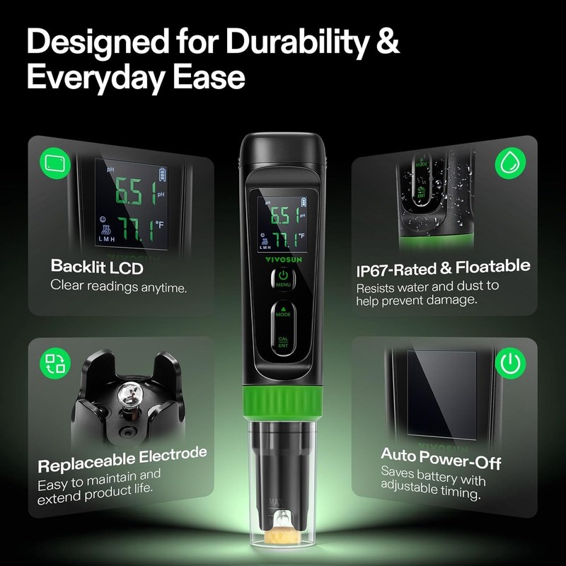 VIVOSUN Aerolab Digital pH Meter Kit ±0.01 High Accuracy, Waterproof