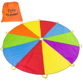 Play Platoon Rainbow Parachute Toy for Kids with Handle, 10 ft Play Parachute Game with 10 Handles, PE Equipment for Elementary School Gym Class, Backyard