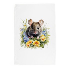 Purely Home Floral Mouse Tea Towel - Pet Animals & Flowers Nature Gift/Present - Panama Cotton Kitchen Dish Towel/Drying Cloth - 67cm x 45cm