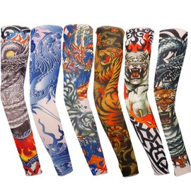 Vordas Pack of 6 Unisex Nylon Tattoo Arm Stocking Sleeve Temporary Tattoos Arm Tattoo Arm Stockings Ideal for Carnival Fancy Dress Party (D)