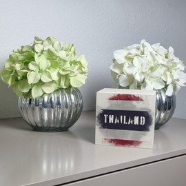 Wooden money box Thailand flag in used look - piggy bank for holidaymakers a beautiful money box decorated with the Thai national flag to save on the journey