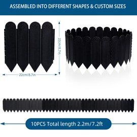 SUQ I OME 10PCS Black Garden Edging Borders, 8.66"X8.66" Plastic Garden Landscape Edging, 7.2ft Interlocking Decorative Garden Fences Edging, Lawn Edge Flower Bed Border for DIY Patio Walkways Yard