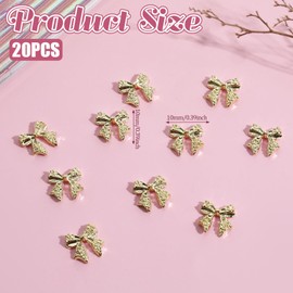 20 Pcs Gold Bow Nail Charms, 3D Alloy Nail Art Charms Plating Charm for Nails Cute Bow Knot Shiny Decorations DIY Art Decoration Accessories Gold Charm for Acrylic Nails Supplies