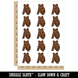 Curious Baby Brown Bear Grizzly Cub Temporary Tattoo Water Resistant Fake Body Art Set Collection - 15 2" Tattoos (1 Sheet)