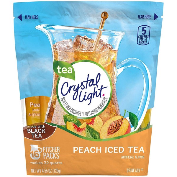 Crystal Light Tea Sticks, Peach, 16 Count/32 Quarts