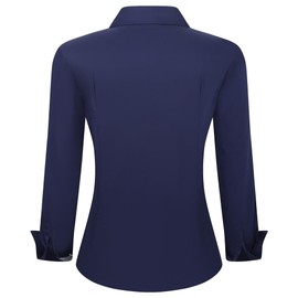 Esabel.C Womens Dress Shirts Cotton Long Sleeve Regular Fit Stretch Button Down Blouse,Navy,L