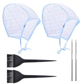 Professional Hair Dye Cap Set with 2 Frosting Caps, 2 Hooks, Hair Coloring Brush, Blue and Black, for Salon and Home Hair Highlighting