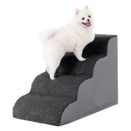 MIHIKK Dog Stairs Ramp, Curved 4-Step Dog Steps for Small Dogs and Cats, Pet Stairs for High Beds and Couch with Anti-Slip Washable Cover and Durable High Density Foam, Dark Grey
