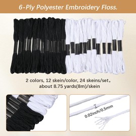 CABODYALS 210 Yards 24 Skeins Black and White Embroidery Thread Cross Stitch Floss Bracelet String Yarn Needle Crochet Polyester Threads Bulk for Sewing Making Knitting Friendship Bracelets Diy Crafts