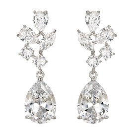 EVER FAITH Earrings for Bride Bridesmaid Stunning Round Marquise Pear Shape Cubic Zirconia Long Ear Stackers Bridal Jewellery for Women, Cubic Zirconia, Cubic Zirconia