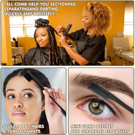 16 Pcs Kit Profesional De Peines Y Cepillos Para Cabello, Juego Completo Para Estilizar Y Herramientas Para Peinado, Húmedo Y Seco, para Pelo Fino Y Grueso Peine Cepillo de Cerdas (Negro)