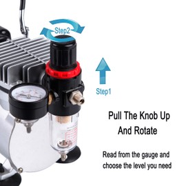 TIMBERTECH TIMBERTECH Airbrush Compressor with Cool-Down Fan ABPST07, Powerful 1/6hp Portable Quiet Airbrush Compressor for Airbrush Paint, Nail Art, Tattoo, Cake Painting, Automotive Graphic, Make-up