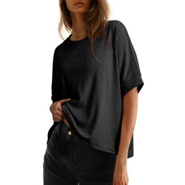 Dokotoo Women's Tops for Women 2025 Loose Oversized Basic Tee Comfortable Soft Fabric Flattering Fit - Womenswear:_Black_M