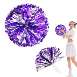 YUE QIN Pack of 2 Cheerleader Pom Poms Straight Handle Style Pom Poms Made of Metal Foil Cheerleader Pompoms for Sports Cheers Ball Dance Costume Night Party Team Spirit (Purple)