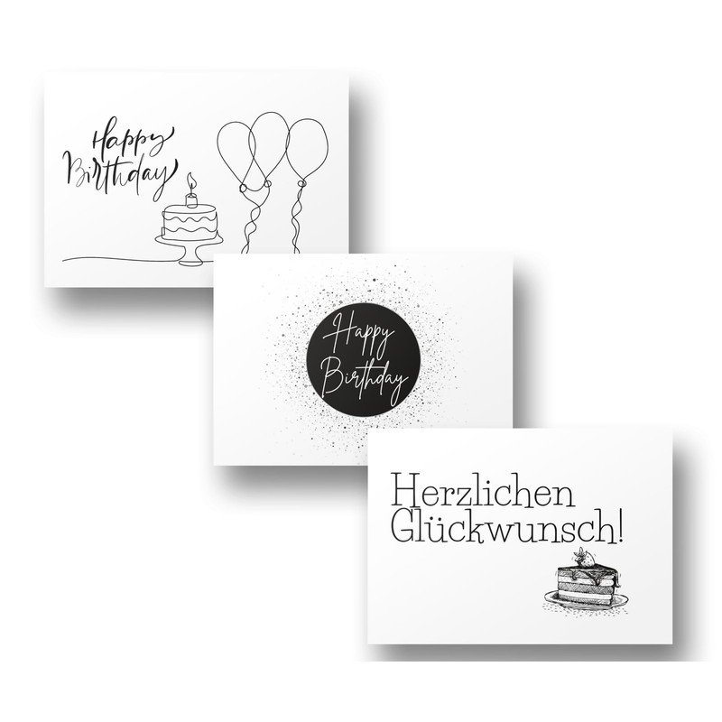 Freyheit 12 x Stylish Birthday Cards (A6 Format) Black and
