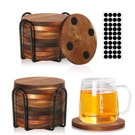 20 Pcs Wood Coasters with Holder, Wooden Coasters for Drinks Absorbent, Drink Coasters for Coffee Table, Modern Home Decor, Coaster Set for Table Protection, Office, Bar