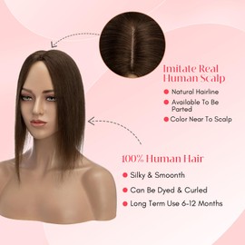 Elailite Real Hair Topper #4 Medium Brown 30 cm Clip-In Toupee Women's Extensions Hairpiece Base 10 x 12 cm