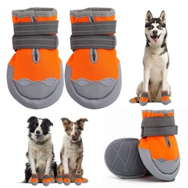 Dog Boots, Medium and Large Dog Boots and paw Guards, Suitable for Snowy Winter Days, hot Summer Roads, Waterproof in The rain, Outdoor Walks, Indoor Hard Surface Anti-Slip Shoes 4 Pieces