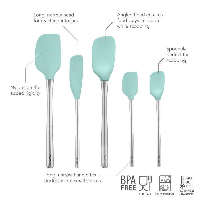 Tovolo Flex-Core Stainless Steel Handled Spatula Set of 5 for