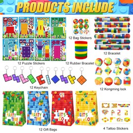 Building Block Party Favors Set,126Pcs Building Block Themed Party Supplies Include Gift Bags ,Wristband,Keychain,Sticker Birthday Supplies (Building1)