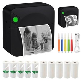 Portable Mini Printer Set, 1 Set Portable Wireless Label Printer with Tape & Pens, Indoor & Outdoor Pocket Printer for Notes Handmade Paper Crafts:_1 set_black printer set