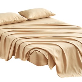 Kingnex Oversized King Flat Sheet 132x110 for Extra Wide Tall Bed Durable Soft 1800 Double Brushed Microfiber Top Sheet Only Beige