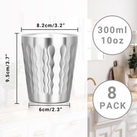 Offiper Stainless Cups, 10 oz Insulated Tumbler, 8 Pack Double Wall Unbreakable Stackable Water Tumblers Insulated Metal Cup Premium Drinking Glasses for Travel Camping Home Outdoor