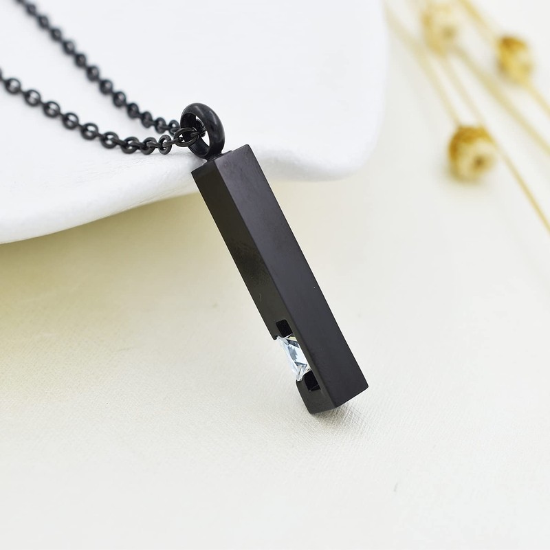 Black Plating Crystal Bar Cremation Jewelry for Ashes Pendant Stainless